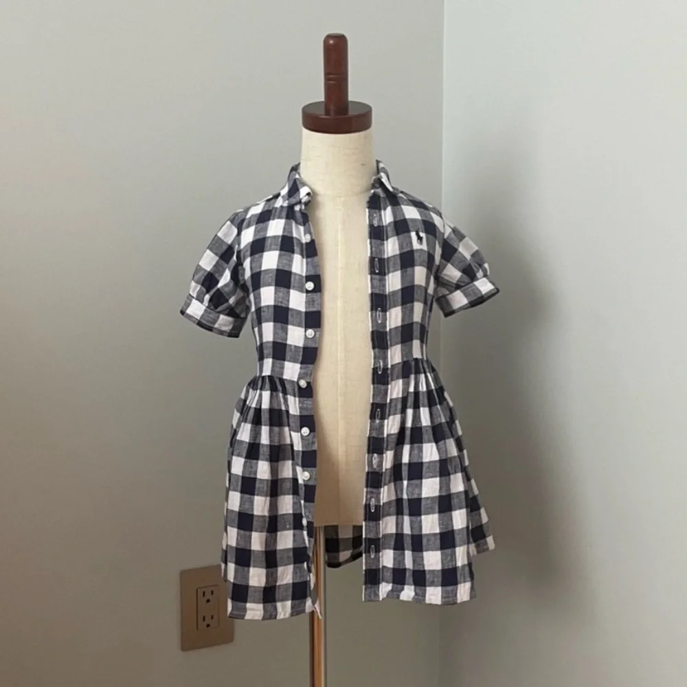 POLO RALPH LAUREN TODDLER GIRL GINGHAM LINEN SHIRTDRESS